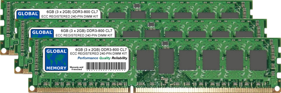 6GB (3 x 2GB) DDR3 800MHz PC3-6400 240-PIN ECC REGISTERED DIMM (RDIMM) MEMORY RAM KIT FOR ACER SERVERS/WORKSTATIONS (6 RANK KIT NON-CHIPKILL)
